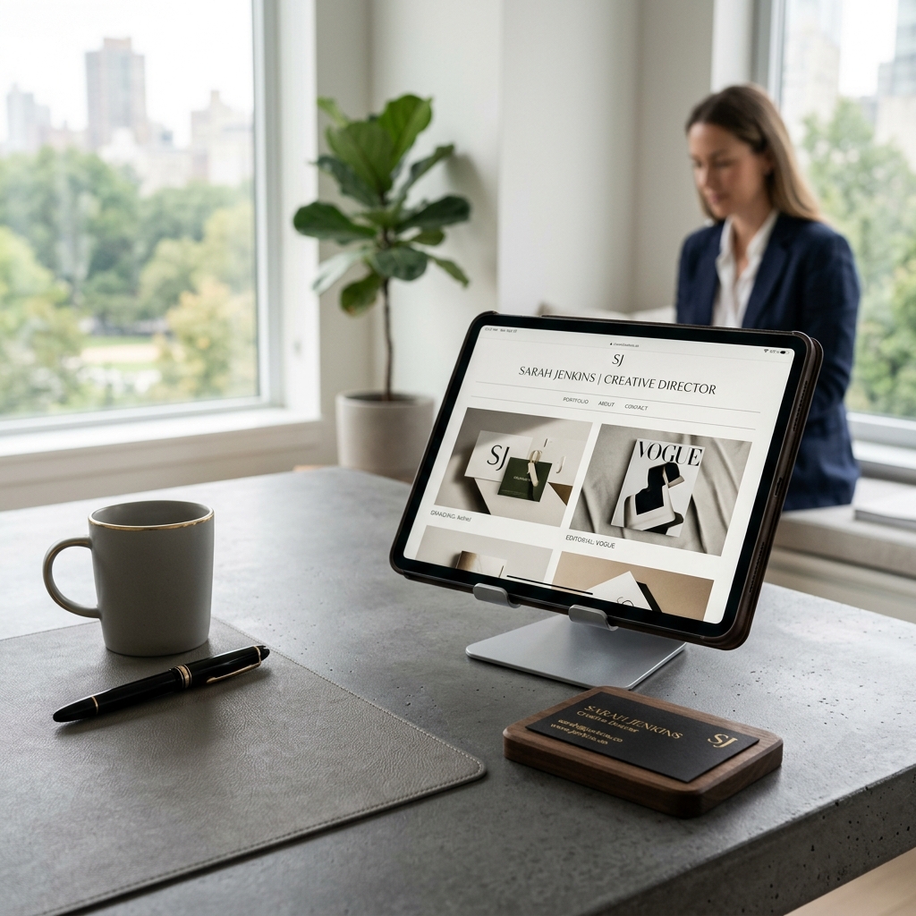 Diseño de página web elegante de portfolio profesional para autónomo freelance en tablet de escritorio